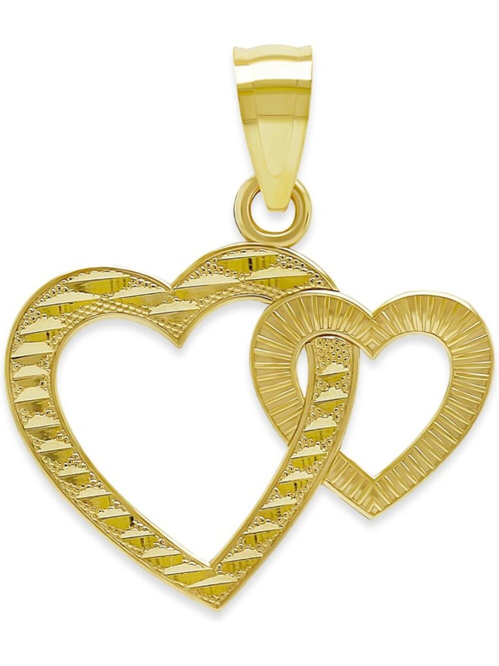 10K Solid Gold Double Heart Charm Pendant - Elegant Jewelry Gift for Her